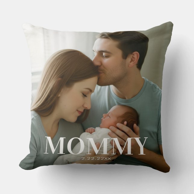 Coussin Joyeux premier anniversaire de maman collage de ph (Recto)