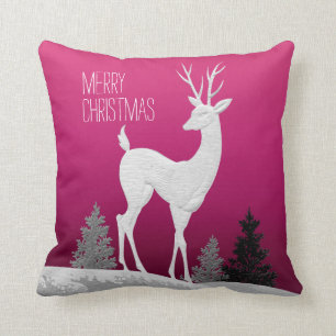 Coussin Joyeux renne de Noël vintage  fuchsia