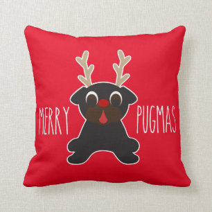 Coussin Joyeux renne noir de carlin de Pugmas