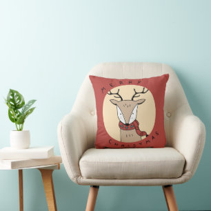 Coussin Joyeux rennes de Noël avec Écharpe avec lumières