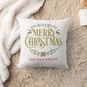 Coussin Joyeux rennes de Noël Famille personnalisée