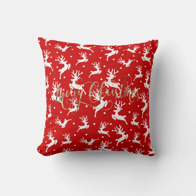Coussin Joyeux rennes de Noël Rouge (Recto)