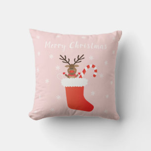 Coussin Joyeux rennes de Noël rouge stylo