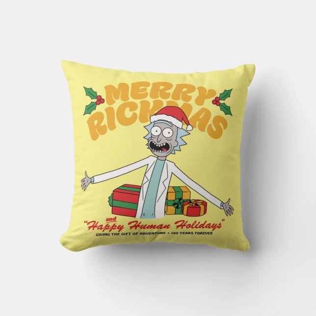 Coussin Joyeux Rickmas et Joyeuses Fêtes Humaines (Recto)