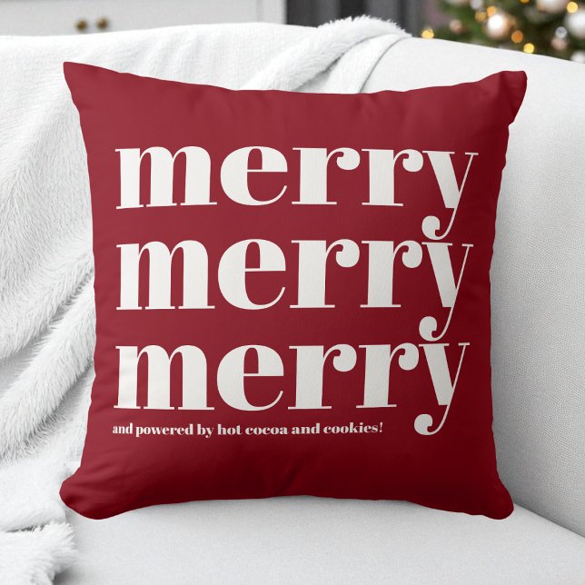 Coussin Joyeux Rouge Blanc Typographie Fun Noël (Merry Red White Typography Fun Christmas Throw Pillow)