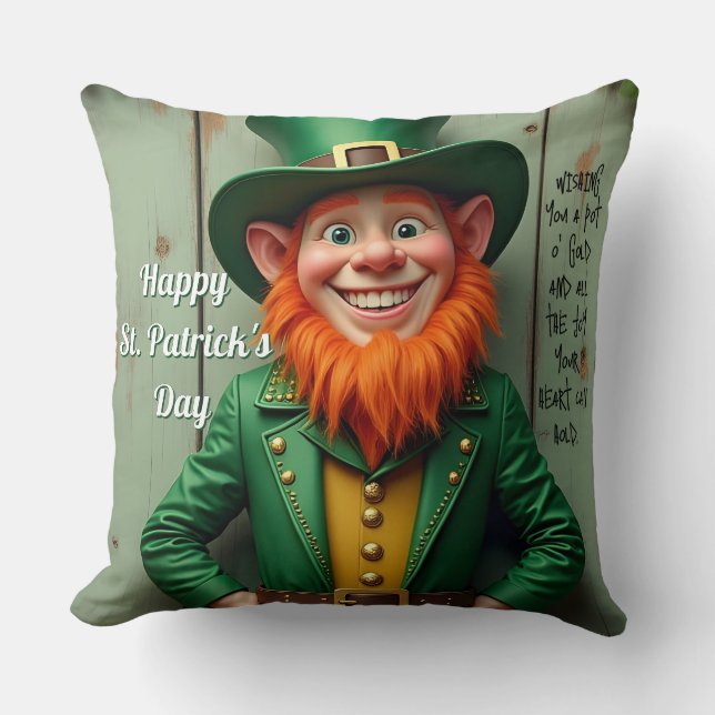 Coussin Joyeux Saint Patrick's Day Leprechaun (Recto)