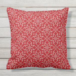 Coussin Joyeux salon de Noël tricot Rouge motif 