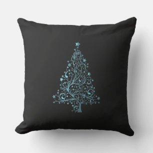 Coussin Joyeux sapin de Noël étoiles Black Metallic Bleu