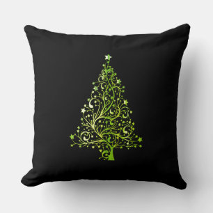 Coussin Joyeux sapin de Noël Étoiles Noir et Vert Élégant