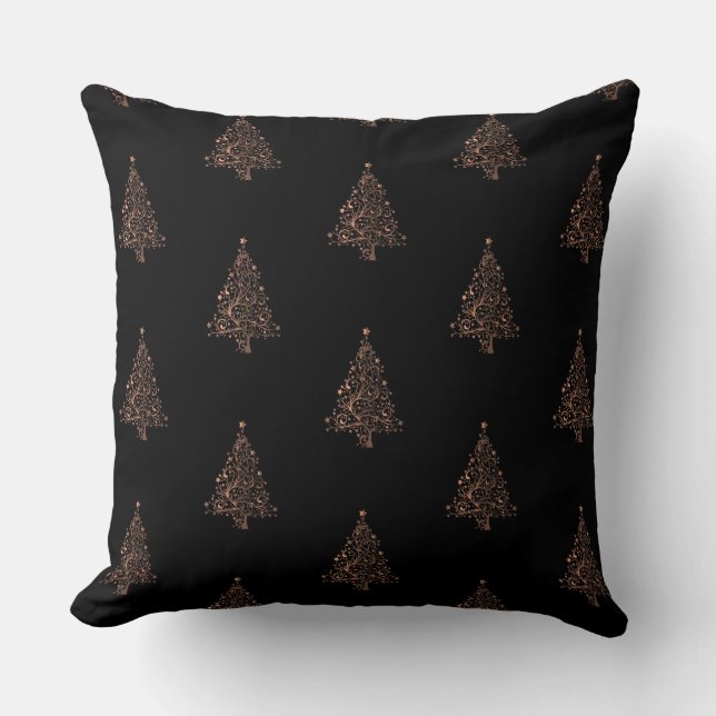 Coussin Joyeux sapin de Noël Motif noir Brown cuivre (Recto)