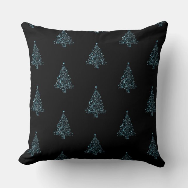 Coussin Joyeux sapin de Noël Motif noir Métal bleu (Recto)