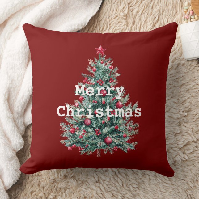 Coussin Joyeux sapin de Noël rouge vert Père Noël (à l'arr (Couverture)