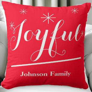 Coussin Joyeux Script Nom Chic Rustique Rouge Noël