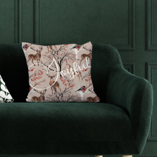 Coussin Joyeux Script Woodland Animaux Noël