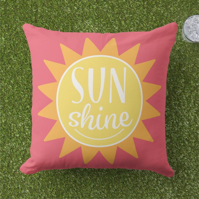 Coussin Joyeux soleil rose et jaune (Herbe)