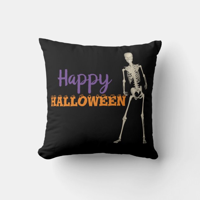 Coussin Joyeux squelette d'Halloween décoratif (Recto)