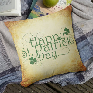 Coussin Joyeux St Patrick's Day Script Mottled Cream Brown
