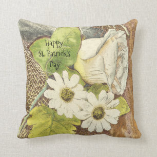 Coussin Joyeux St. Patrick's Day White Green Floral Brown