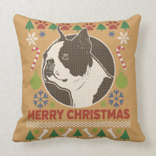 Coussin Joyeux sueur de Noël de Boston Terrier