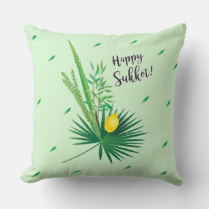 Coussin Joyeux Sukkot Lulav et Motif d'aquarelle Etrog
