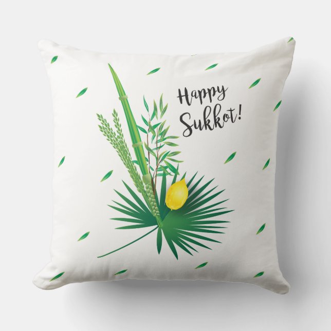 Coussin Joyeux Sukkot Lulav et Motif d'aquarelle Etrog (Recto)