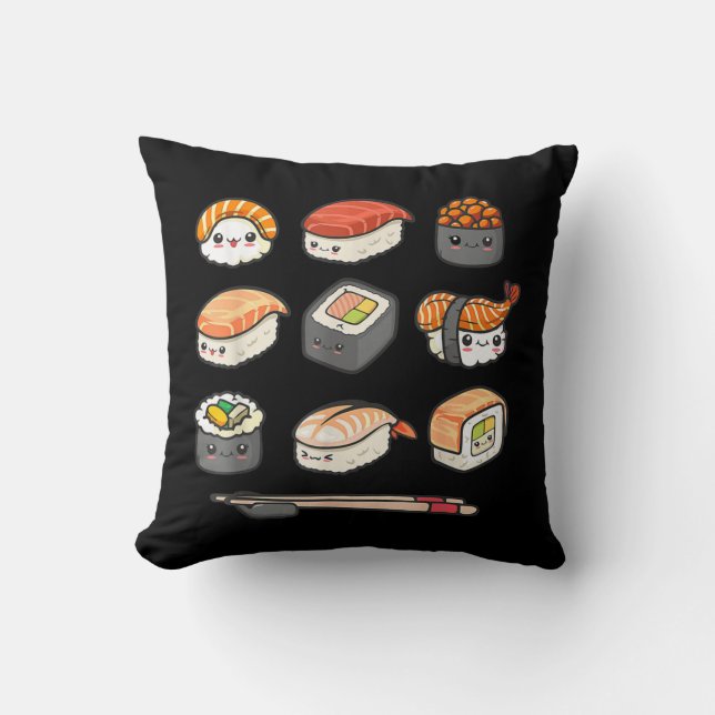 Coussin Joyeux Sushi Anime Kawaii Joue Nourriture Japonais (Recto)