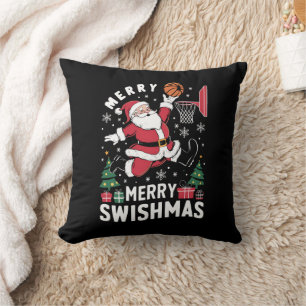 Coussin Joyeux Swishmas Noël Santa Jouant au Basketball 