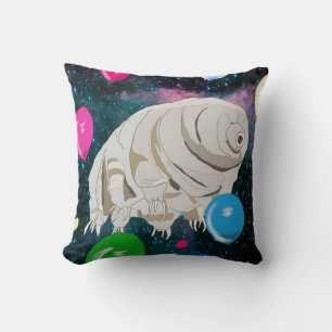 Coussin Joyeux Tardigrade flottant dans l'espace & ballons