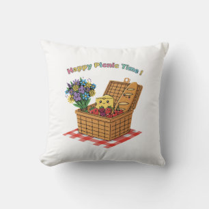 Coussin Joyeux Temps de Pique-nique ! Nourriture et Fleurs