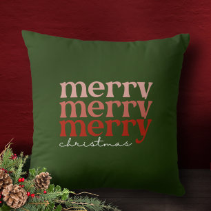 Coussin Joyeux texte de Noël Salutation rouge et vert