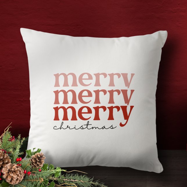 Coussin Joyeux texte de Noël Salutation rouge sur blanc (Créateur téléchargé)