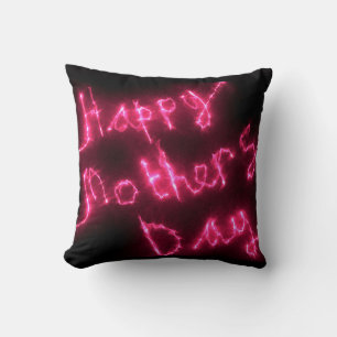 Coussin Joyeux texte rose chaud électrique de la fête des 