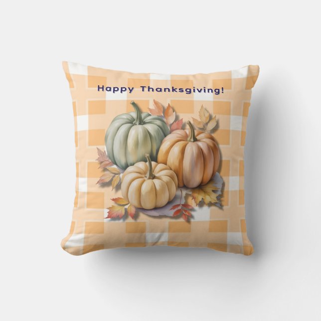 Coussin Joyeux Thanksgiving Citrouilles & Feuilles d'Autom (Recto)
