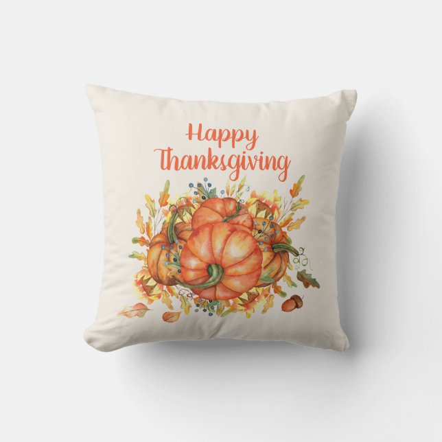Coussin Joyeux Thanksgiving Citrouilles oranges Feuilles d (Recto)