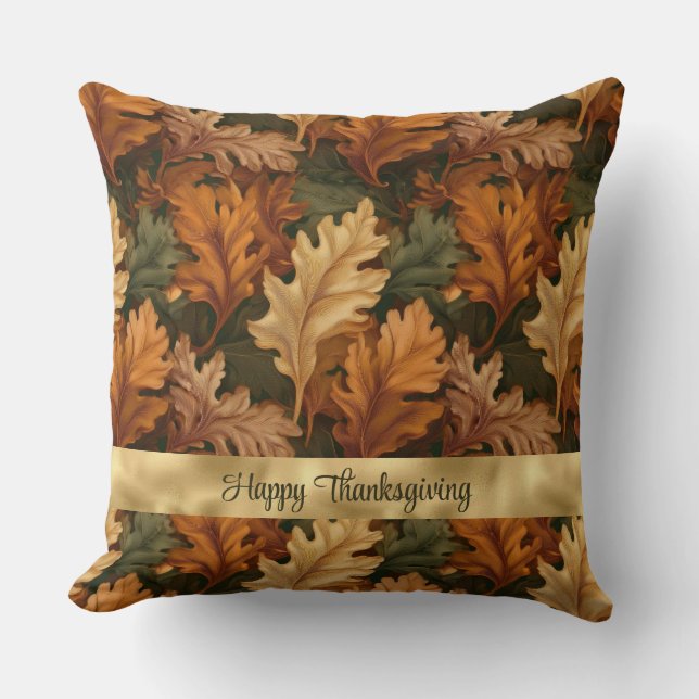 Coussin Joyeux Thanksgiving Feuilles d'Automne (Recto)