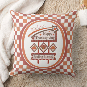 Coussin Joyeux Thanksgiving Sentiment Bénis Signe Rétro