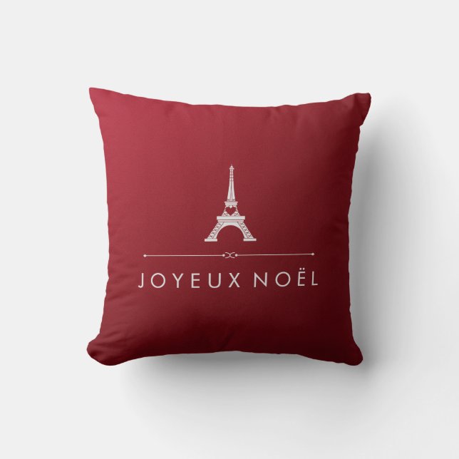 Coussin Joyeux Tour Eiffel rouge et argenté de Noel de (Recto)