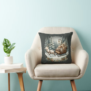 Coussin Joyeux traîneau de rennes de Noël
