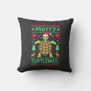 Coussin Joyeux Turtlemas Lumières de Noël Tortue Mignonne