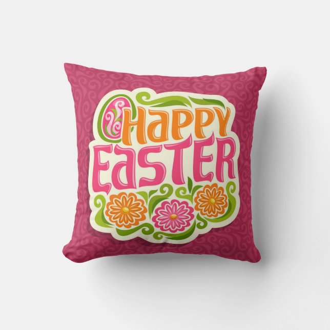 Coussin Joyeux vacances de Pâques Bunny Floral tendance Bu (Recto)