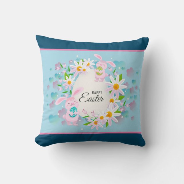 Coussin Joyeux vacances de Pâques Bunny Floral tendance Bu (Recto)