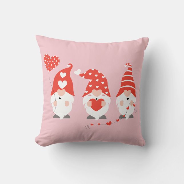Coussin Joyeux Valentin Gnomes Rouge Rose (Recto)