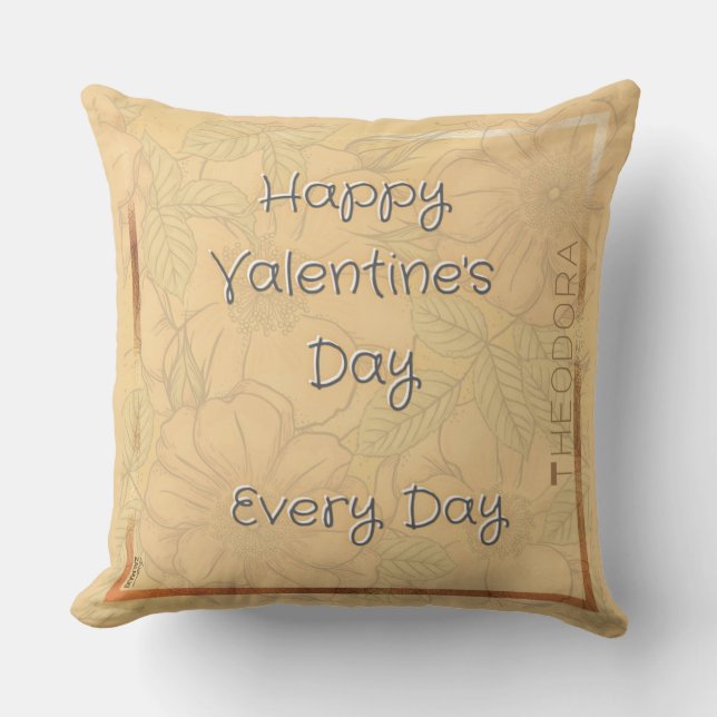 Coussin Joyeux Valentines Delicate Floral Beige Gold Texte (Recto)