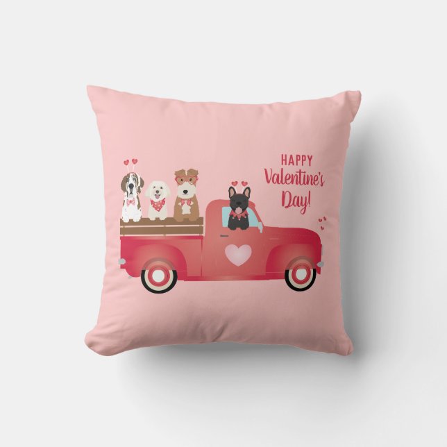 Coussin Joyeux Valentines Jour Pickup Camion Aimer Chiens (Recto)