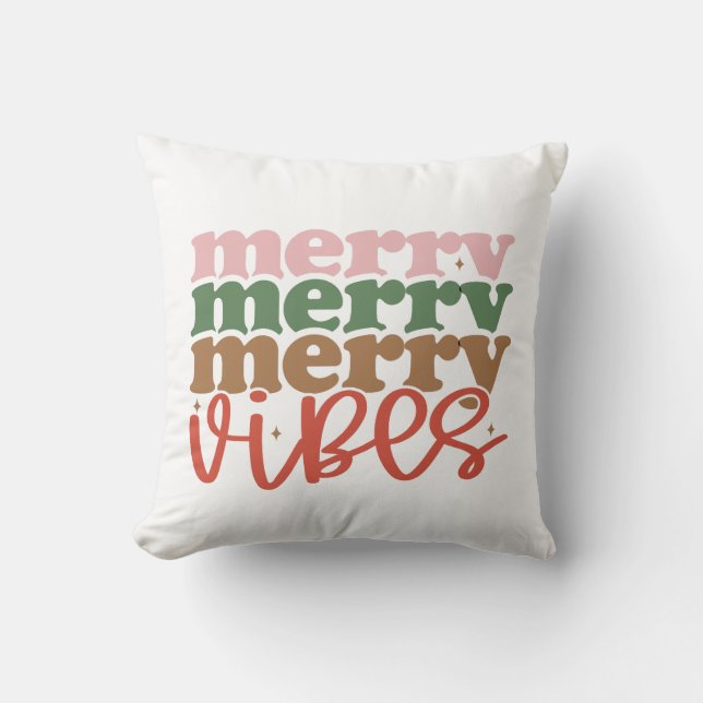 Coussin Joyeux Vibes Retro Vacances de Noël Super (Recto)