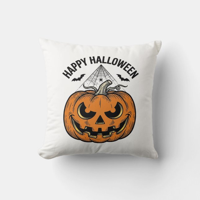 Coussin Joyeux visage de citrouille d'Halloween Création d (Recto)