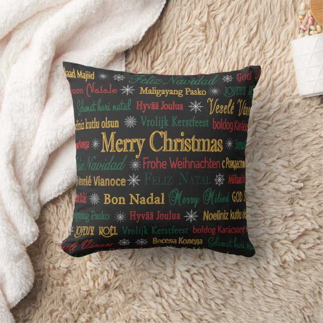 Coussin Joyeux voeux de Noël dans une langue différente | (Couverture)