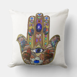 Coussin Judaica Hamsa Coeurs Fleurs Opal Art Imprimer