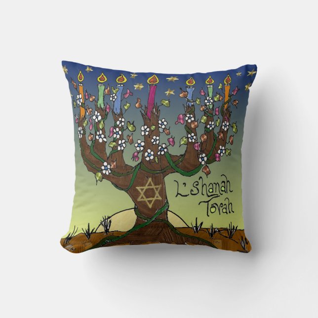 Coussin Judaica L'shanah Tovah Arbre De Vie Jeu D'Oreiller (Recto)
