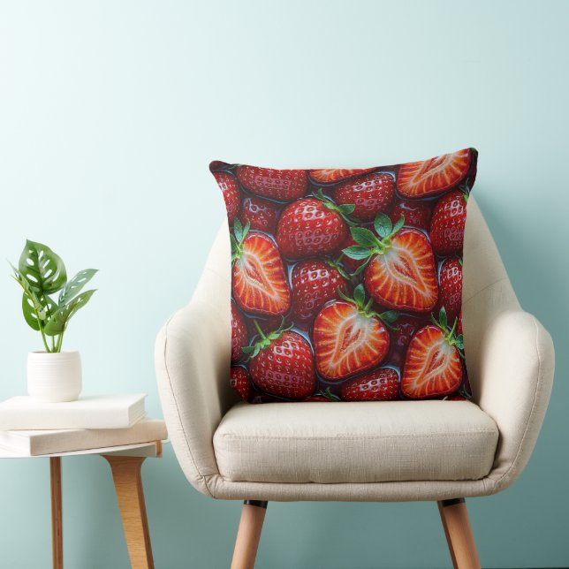 Coussin Juicy Fresh Red Strawberries Summer Fruit Pattern (Chaise)